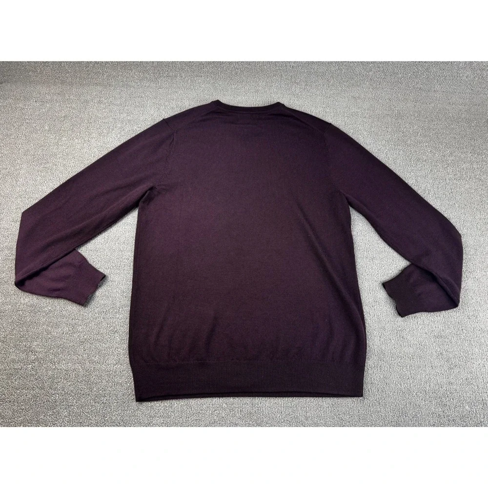Magaschoni Sweater Mens Large Tall L/T Burgundy 100% Wool V-Neck Fine Knit